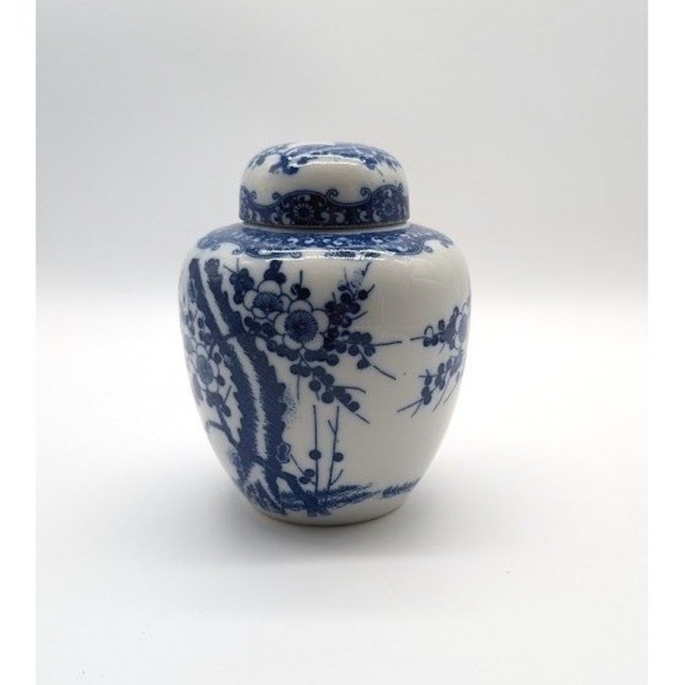 Vintage PWF Japan Porcelain Ginger Jar w/ Lid 4.5" Cherry Blossom Floral Chinese